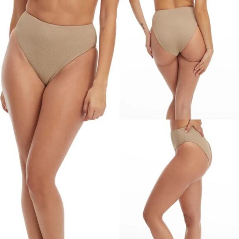 Good American Good Waist Rib Bikini Bottoms‎ Tan Latte GA 4  XL